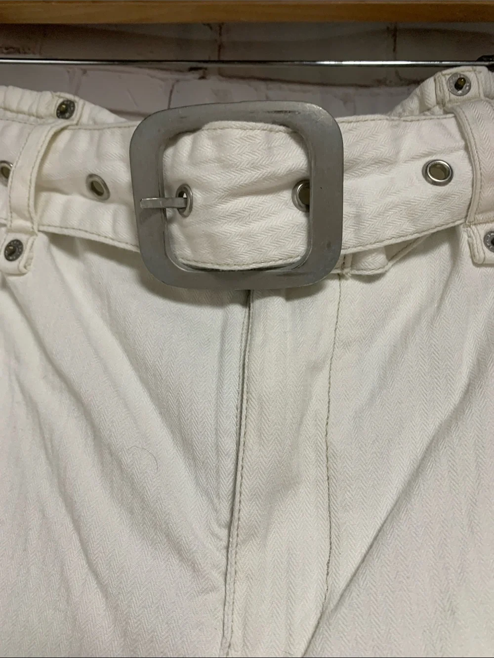 Free People White Cotton Sloane Wide Leg Belted Denim Pants Size L - Picture 6 of 8